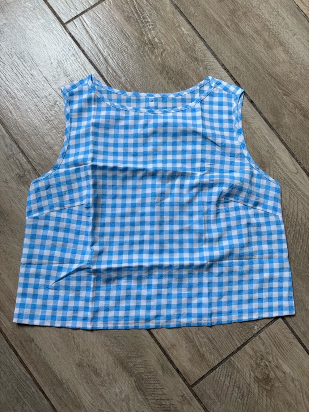Blue and White Gingham Crop Tank Top